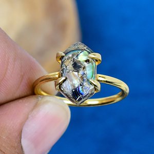 Natural Abalone Copper Pearl Hexagon Shape Gemstone <b>Ring</b> Handmade 18k Gold Micron Over 925 Sterling Silver - Product Image 2