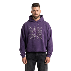 Sudadera con Capucha de Algodón Orgánico con Estampado de Explosión Estelar Violeta Celestial, Estilo Casual Urbano, Lavado Ácido, en Oferta - Product Image 2