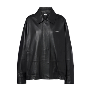 Veste en cuir d'agneau noir sur mesure pour femme, 100% cuir véritable, coupe ample, fermeture éclair sur le devant, poches à boutons pression, cordon de serrage ajustable - Product Image 4