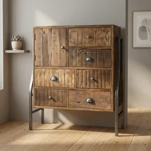Cómoda Industrial de Madera con Siete Cajones, Gabinete de Almacenamiento con Patas Metálicas, Mueble Rústico para Dormitorio o Sala de Estar - Product Image 3