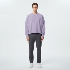 <b>Mens</b> Lavender Purple Crewneck Sweatshirt Oversized Casual Streetwear Raw Hem <b>Pullover</b> Top - Product Image 1