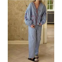 Collection Printemps-Été Personnalisée pour Femmes en Mélange de Coton, Fabrication Vietnamienne, OEM ODM, Marque Privée, Ensemble Pyjama à Manches Longues et Pantalon