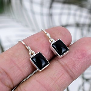 Elegant Women's 925 Sterling <b>Silver</b> Black Onyx Bohemian Style <b>Dangle</b> <b>Earrings</b> Octagon Shape for Weddings Parties Jewelry - Product Image 2