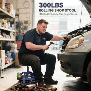 Sgabello da Officina Blu con Ruote a 360 Gradi, Capacità 300 LBS, Vassoio Porta Attrezzi e Altezza Regolabile per Riparazioni Auto - Product Image 4