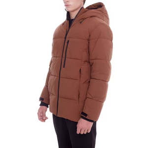Wholesale Streetwear Clothing Supplier Men's Brown Hooded Puffer Down Jacket Zip Up Thick Filling Regular Fit Jacket Winter <b>Coat</b> - Product Image 4