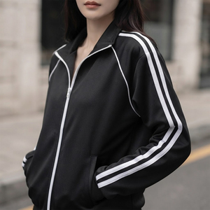 เสื้อแจ็คเก็ตซิป Crescent Wear คุณภาพพรีเมียม ผ้าฝ้าย 100% สีขาวลายทางเชฟรอน พร้อมกางเกงขายาวเข้าชุด สำหรับสตรีทแวร์ฤดูหนาว - Product Image 3