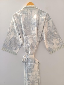 Robe Kimono en Coton Pur Légère Imprimée à la Main pour Femme, Peignoir Long, Tenue de Plage, Cache-maillot - Product Image 4