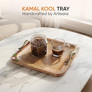 Plateau de service en bois artisanal avec poignée en forme de poisson, design moderne pour table basse, cuisine, décoration de mariage et d'anniversaire, OEM - Product Image 1