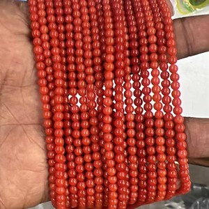 Perles rondes lisses en corail rouge naturel, 3mm-3.5mm, en fil, pierres précieuses brutes, coraux du Rajasthan originaux, vente chaude - Product Image 2