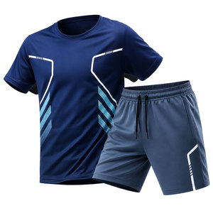 Conjunto Deportivo Transpirable para Hombre, Camiseta y Pantalones Cortos, 2 Piezas, Ropa Deportiva para Gimnasio, Manga Corta, Estampado, Conjunto de Fitness - Product Image 4