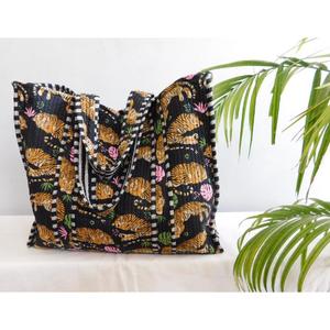 Cotton Handmade Animal Print <b>Boho</b> Quilted All Seasons Beach Tote <b>Bag</b> Open Closure Reusable Shopping Casual Shoulder <b>Bag</b> - Product Image 3