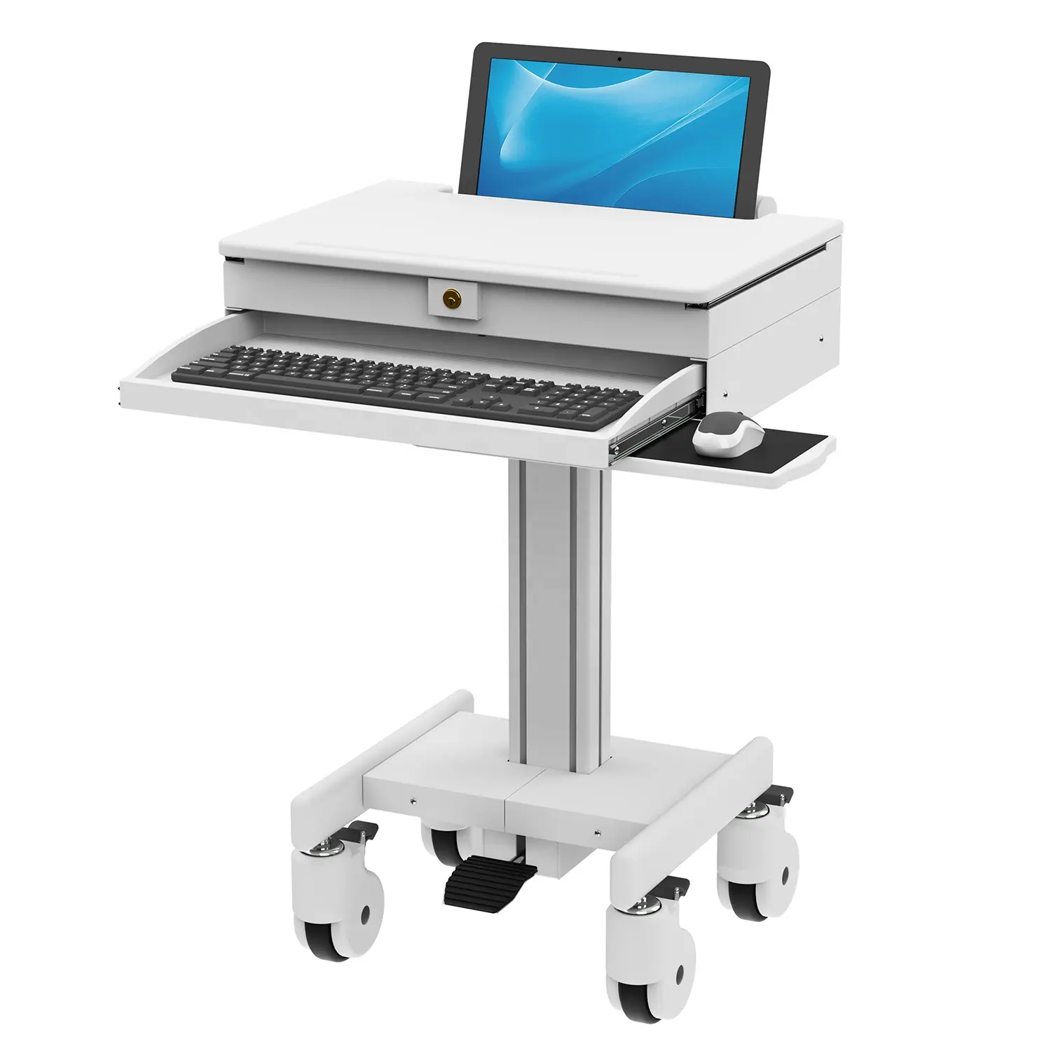 Hospital Medical Trolley for Monitor Medical Workstation Cart Medical Computing Cart with Lockable Laptop storage space