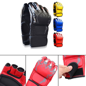 Half Finger PU Leather Training Gloves With <b>Velcro</b> Closure For Martial Arts Unisex <b>Black</b> Color Sublimation Print Design - Product Image 3
