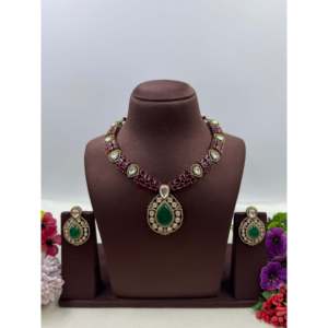 Indian Ethnic Swara Premium Victorian Gold Plated Bridal Necklace & Earring Set for Women - Product Image 2