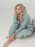 Ensemble de survêtement court pour femme, couleur vert sauge, personnalisé, sweat-shirt à capuche et pantalon de jogging, vêtements de sport décontractés, deux pièces assorties