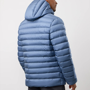 <b>Light</b> Blue Hooded <b>Puffer</b> <b>Jacket</b> with Quilted Panels Front Zip Closure Winter Minimalist Design Streetwear Outerwear - Product Image 1