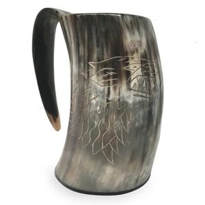 Natural Viking Drinking Horn Mug Best Manufacturer's Glass and Metal Hot Selling Item for Home Hotels <b>Wine</b> Coffee Wedding - Product Image 2