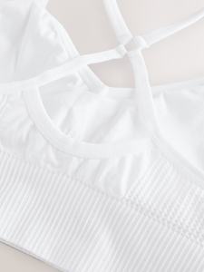 White Ribbed Sports Bra <b>V</b>-Neck Medium Support Yoga Workout Top Seamless <b>Fit</b> - Product Image 5