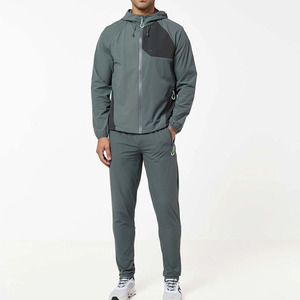 Men Hooded Windbreaker Tracksuit Set <b>Lightweight</b> Zip Up <b>Jacket</b> Jogger Pant Outdoor <b>Running</b> Training Sportswear Custom Wholesale - Product Image 1