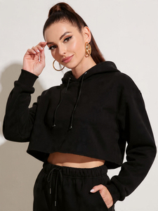 Women Lace Up Cropped Hoodie White Sweatshirt Drawstring Hood <b>Corset</b> Waist Long Sleeve Style Streetwear Pullover OEM Custom - Product Image 4