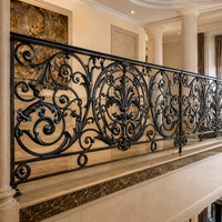 Rampe d'escalier en fer forgé ornée de fleurs, noire et dorée, de luxe, pour escalier en marbre, décoration intérieure de villa