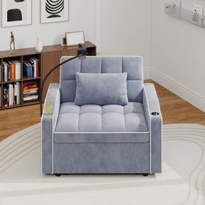 Corduroy Pull-Out <b>Sleeper</b> Chair with Pillow Brushed Stainless Steel Cup Holder Phone Stand and USB Charging Port <b>Sofa</b> Bed - Product Image 1