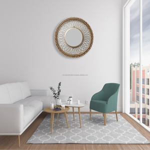 Miroir mural en rotin brillant Dressing Miroirs de maquillage Art innovant Tenture murale à la main Décoration de la maison pour le salon - Product Image 2