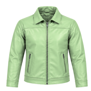 Blouson en cuir pour homme, style urbain, coupe droite, col rabattu, fermeture éclair et manches longues, pour l'extérieur - Product Image 1