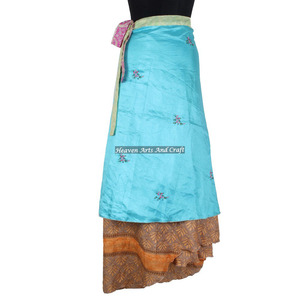 Indian Vintage 2 Layer Magic Hippie Sari Silk <b>Wrap</b> <b>Skirts</b> for Beach Wear 2 Layer Reversible Magic Silk Saris <b>Wrap</b> Long <b>Skirt</b> - Product Image 6