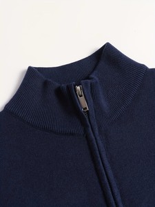 Men's Navy Zipper Cardigan Mandarin Collar Full Sleeve Anti-Pilling Anti-Wrinkle Breathable Solid Knit Sweater Autumn Regular - Product Image 4