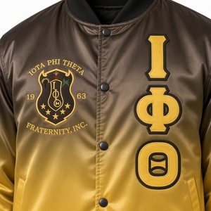 Blouson Bomber Homme Iota Phi Theta Marron Doré Dégradé avec Logo Brodé Lettres Grecques, Bouton Unique, Col Montant, Hiver Décontracté, Fraternité - Product Image 6