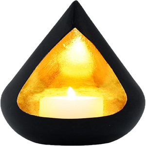 Juego de 2 Portavelas Decorativos Estéticos para Velas de Té, Hechos de Metal con Revestimiento de Lámina Dorada Negra - Product Image 1