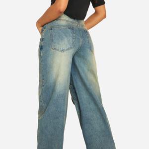 Pantalones Vaqueros Desgastados para Mujer, Pantalones de Mezclilla Rectos y Holgados, Lavado Medio, para Adultos - Product Image 4