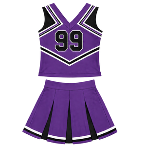 Ensemble d'uniformes de cheerleading personnalisés par le fabricant, couleur violet, haut court sans manches et jupe plissée, vêtements de danse pour équipe sportive - Product Image 2