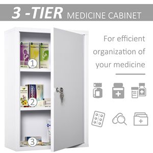 Armadietto Portamedicinali in Acciaio Bianco 24x16 a 3 Ripiani, Montabile a Parete con Serratura per Arredo Bagno - Product Image 6