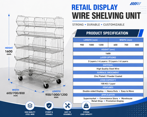 Heavy Duty Wire Shelving Unit 5 Tier <b>Metal</b> <b>Grid</b> Supermarket Rack Freestanding Vertical Storage Cart Wheels Galvanized Finish - Product Image 5
