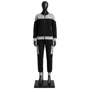 Ensemble de survêtement noir et gris pour femme, veste zippée et pantalon cargo, tenue de sport décontractée, vêtements de sport personnalisés en gros - Product Image 1