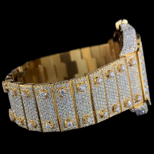 Moissanite Diamond Square <b>Case</b> With Roman Numerals Only Bezel Fashion Quartz Movement Two tone Fully Iced Out Man's Made <b>watch</b> - Product Image 2