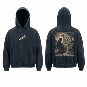 Sweat à capuche noir personnalisé à fermeture éclair intégrale avec broderie graphique géométrique en cristal pour homme, coupe oversize, effet délavé, style streetwear - Fournisseur - Product Image 4