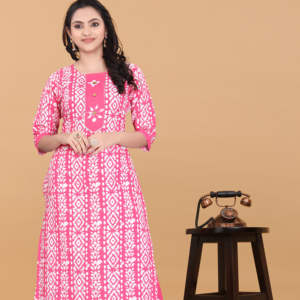 Conjunto de kurta rosa estampada de alta demanda, marca Magic, cuello redondo, fabricante de ropa ecológica para mujer, tallas S a 3XL - Product Image 1