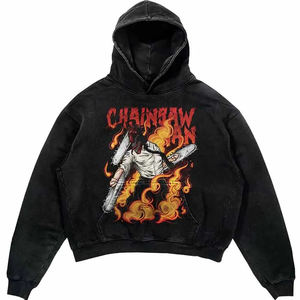 Sweat-shirt à capuche unisexe surdimensionné personnalisé avec motif anime, en tissu molletonné 100% coton délavé à l'acide, style streetwear décontracté - Product Image 5