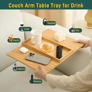 Plateau d'accoudoir de canapé en bois flexible avec porte-gobelet intégré, grande couverture latérale pour canapé, pour collations et boissons - Product Image 5