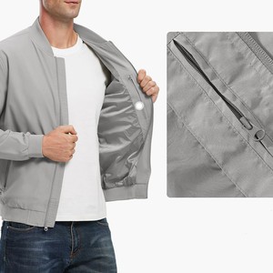Blouson bomber gris uni pour homme, col montant, fermeture éclair, décontracté, léger, vêtement d'extérieur pour l'automne - Product Image 4