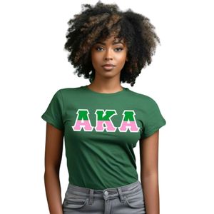 Camiseta AKA de dos tonos con letras griegas para mujer, camiseta verde y rosa para hermandades, ropa informal universitaria, top de verano - Product Image 1
