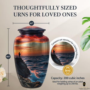 โกศบรรจุอัฐิสำหรับผู้ใหญ่ ลายตกปลา ขนาด 220 คิวบิกอินช์ เป็นมิตรกับสิ่งแวดล้อม ดีไซน์ปรับแต่งได้ ทนทาน ทำจากอะลูมิเนียม - Product Image 4