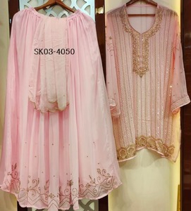 Modern Designer High Quality Silk Organza Unstitched Hand Embroidered Suit For Women - Product Image 3