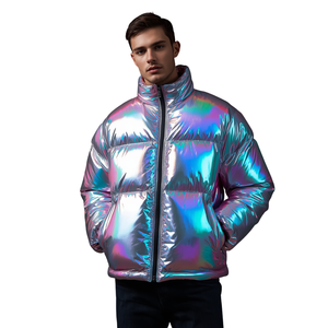 Chaqueta Acolchada Iridiscente Metálica para Hombre - Ropa de Invierno Brillante Holográfica - Product Image 1
