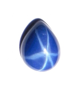 Zafiro Azul Estrella Pera 6x8 mm 1.5 Quilates, Cabujón Pulido Creado en Laboratorio con Efecto Estrella de 6 Rayos, 3 mm de Altura para Fabricación de Joyas - Product Image 1