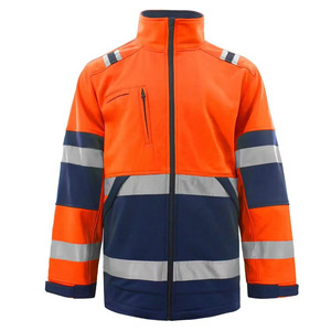 Unisex Orange Coated <b>Fleece</b> <b>Jacket</b> with Stand Collar Hood Reflective Stripes Windproof Winter Workwear Style - Product Image 4