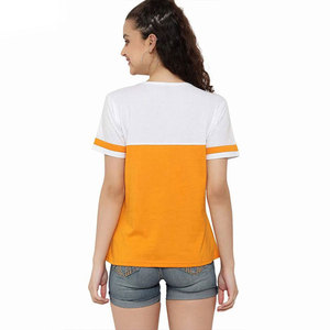 T-shirt décontracté pour femme à col rond et empiècements de couleur, 100 % coton, coupe classique, élégant, printemps-été - Product Image 3